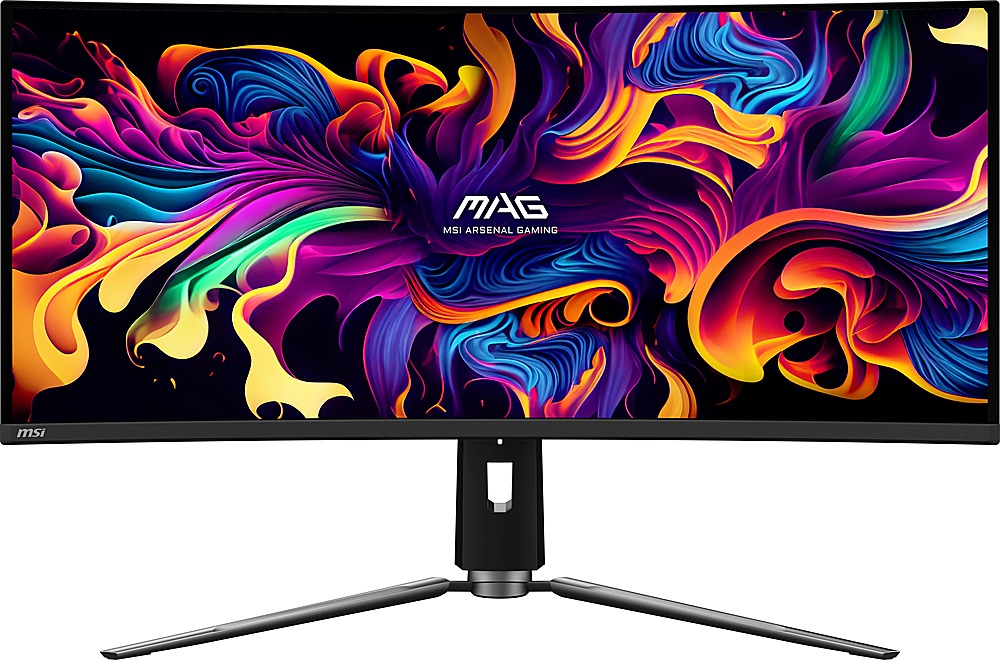 Back View: MSI - MAG341CQPQDOLED 34" Quantum Dot OLED Curved UWQHD 175Hz 0.03ms Monitor with HDR400 (DisplayPort, HDMI, USBC) - Black