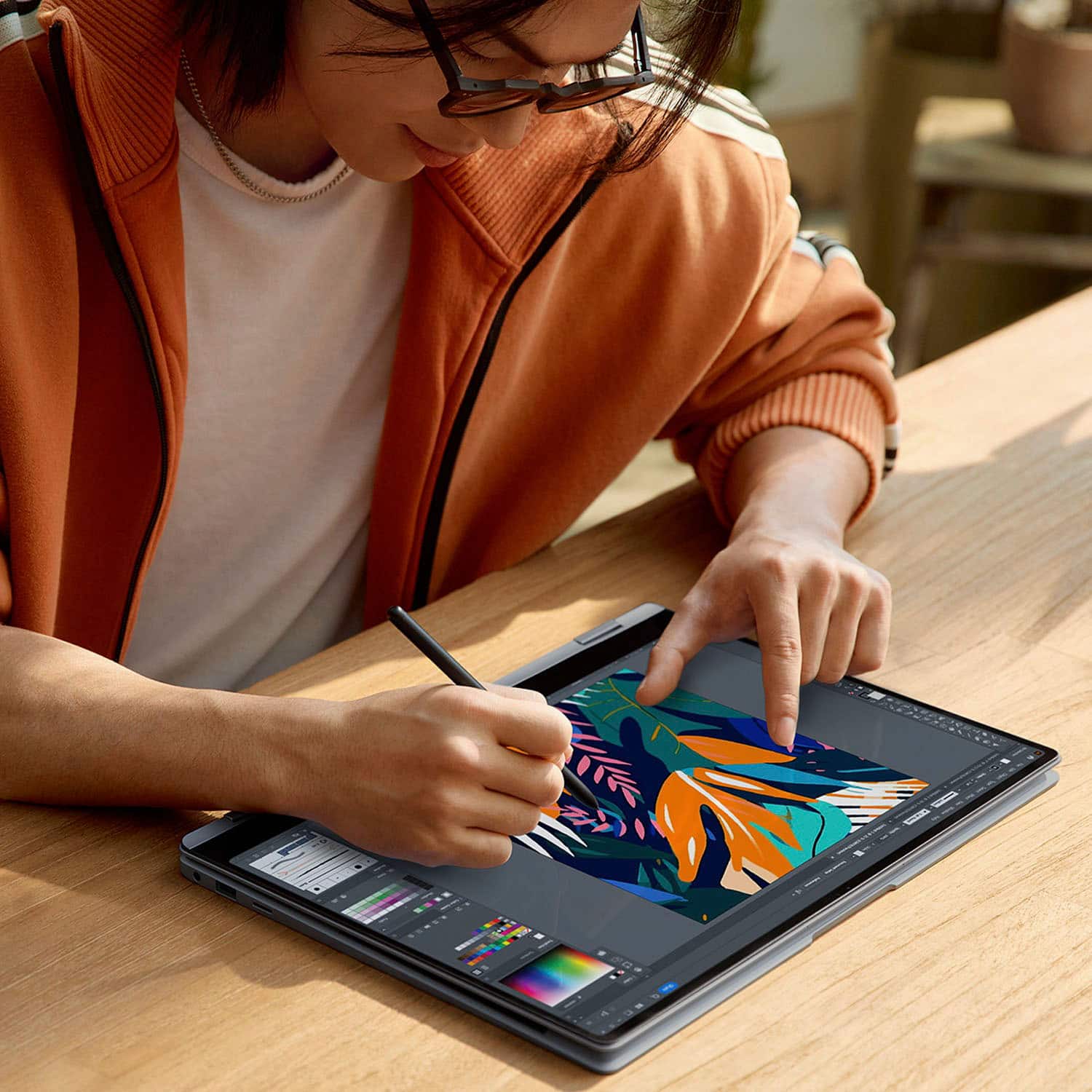 Alt View 15. Samsung - Galaxy Book4 Pro 360 2-in1 16" AMOLED Touch Screen Laptop - Intel Core Ultra 7 - 16GB Memory - 1TB SSD - Moonstone Gray.