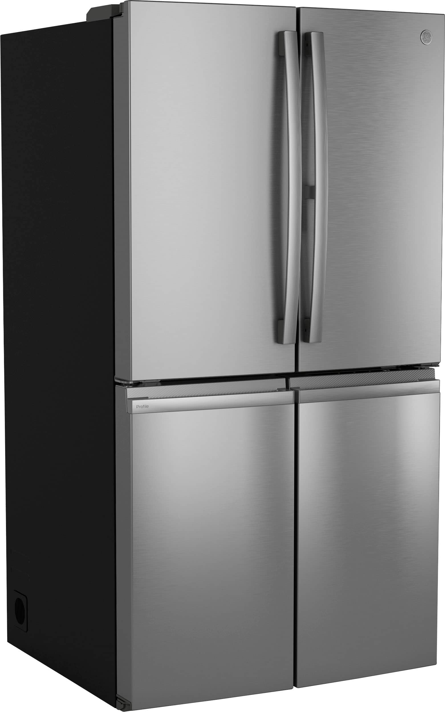 Angle. GE Profile - 28 Cu. Ft. 4-Door French Door Smart Refrigerator with Fully Convertible Temperature Zone - Stainless Steel.