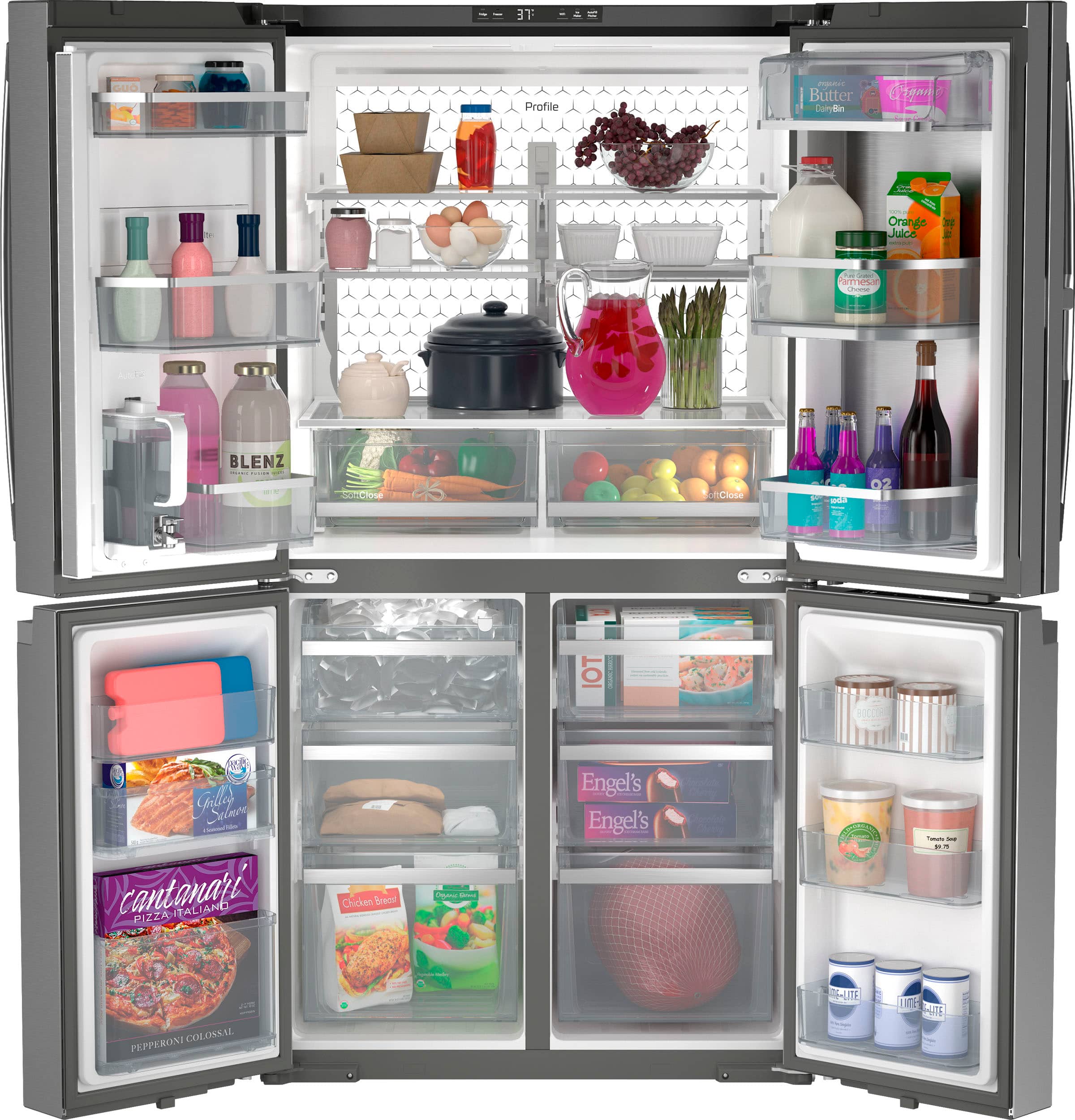 Alt View 2. GE Profile - 28 Cu. Ft. 4-Door French Door Smart Refrigerator with Fully Convertible Temperature Zone - Stainless Steel.