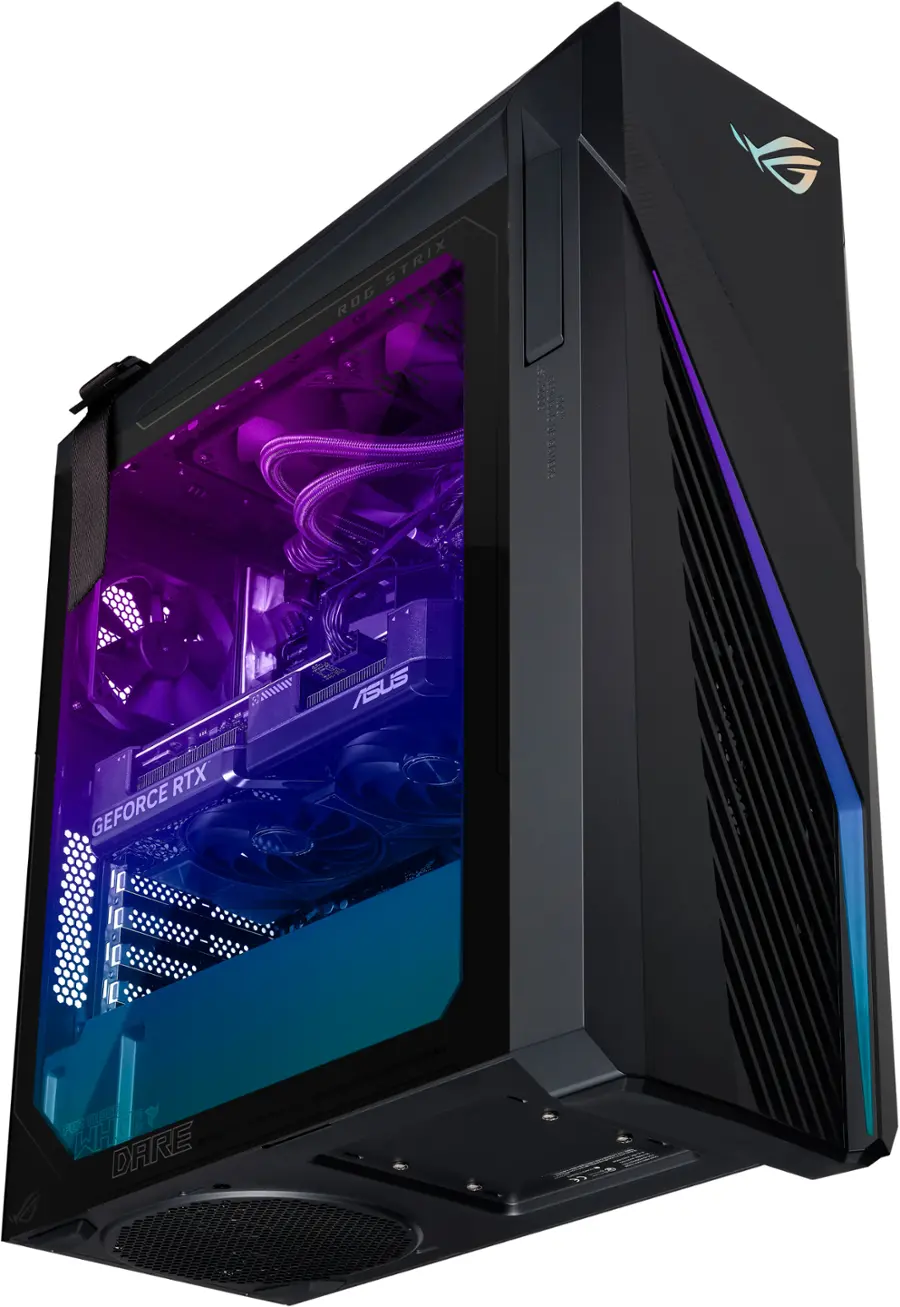 Left. ASUS - ROG Gaming Desktop - Intel Core i7-14700F - 32GB Memory - NVIDIA GeForce RTX 4060 Ti - 2TB SSD - Gray.