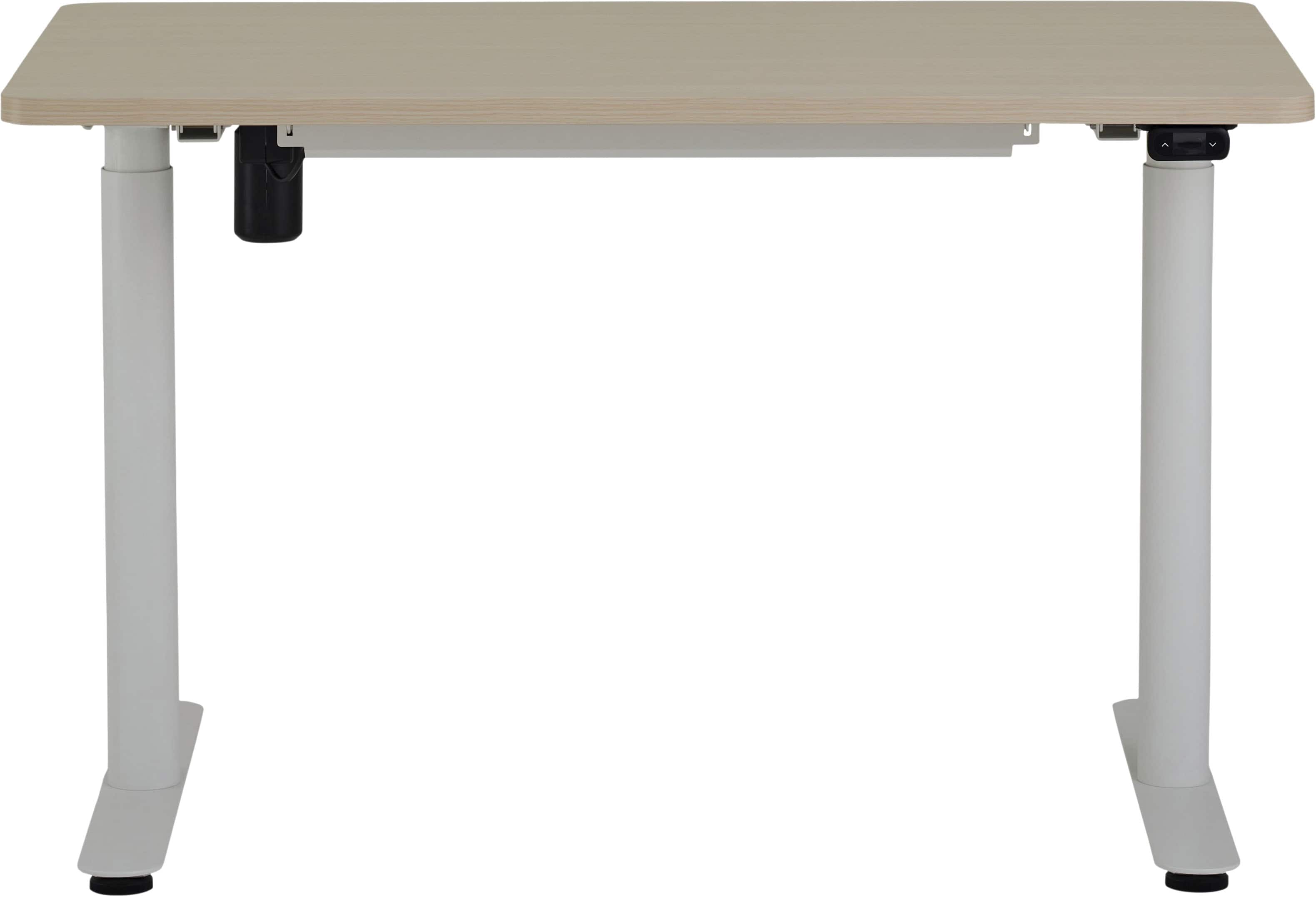 Steelcase - AMQ Sit-to-Stand Desk - White Base Light Oak Top - Front_Zoom