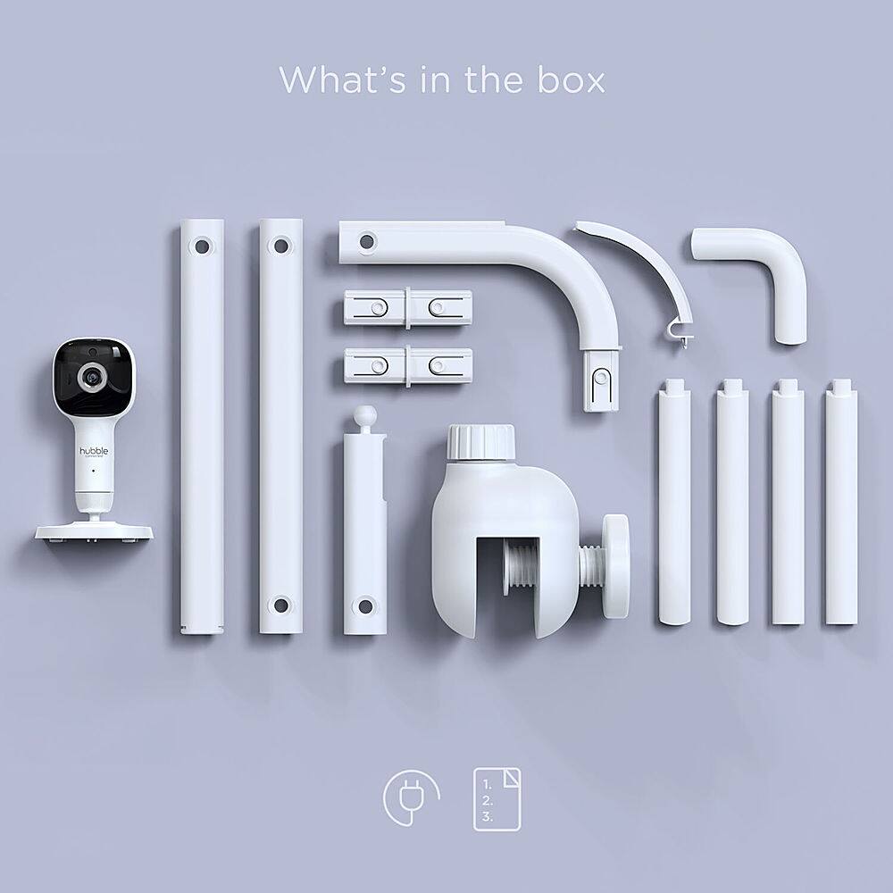 Angle. Hubble Connected - SkyVision AI-Enhanced Smart Camera Baby Monitor with Secure Wi-Fi Connection, Crib Mount, and Covered Face Alert - White.