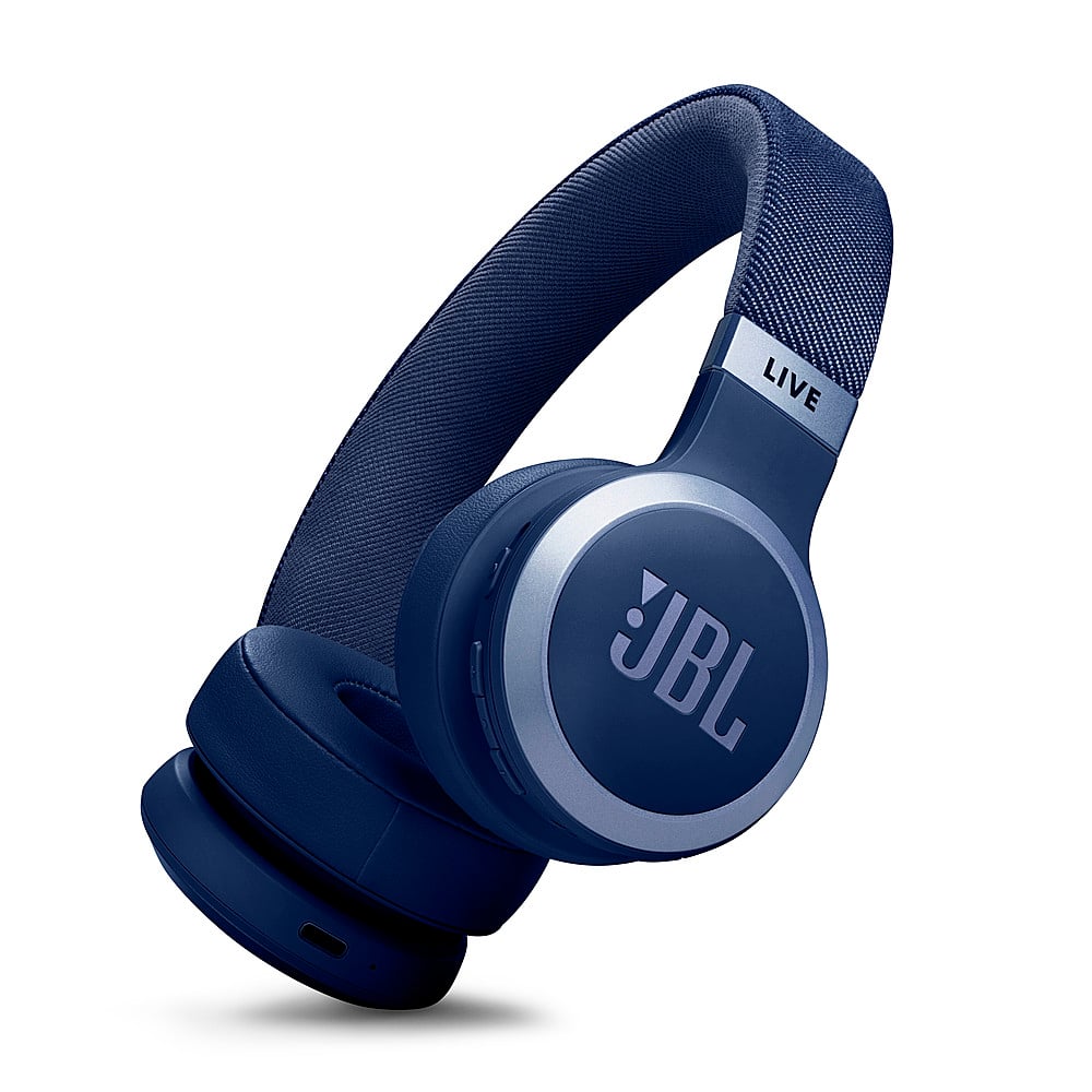 Front. JBL - Wireless On-Ear Headphones with True Adaptive Noise Cancelling - Blue.