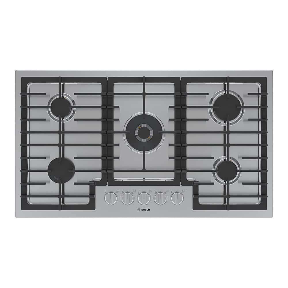 Front. Bosch - 800 Series 36" Built-In Gas Cooktop with 5 burners with FlameSelect - Stainless Steel.
