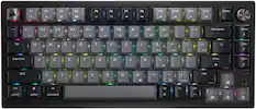 Front. CORSAIR - K65 PLUS WIRELESS 75% RGB Mechanical Pre-Lubricated MLX Red Linear Switch Gaming Keyboard with Hot-Swappable Switches - Black/Gray.