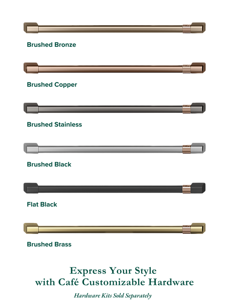 Express Your Style with Cafe Customizable Hardware:
1. Brushed Bronze
2. Brushed Copper
3. Brushed Stainless
4. Brushed Black
5. Flat Black
6. Brushed Brass
7. Brushed Gold
8. Brushed Silver
9. Brushed Nickel
10. Brushed Chrome
11. Brushed Pewter
12. Brushed Titanium
13. Brushed Steel
14. Brushed Aluminum
15. Brushed Platinum
16. Brushed Tarnished Brass
17. Brushed Antique Brass
18. Brushed Antique Copper
19. Brushed Antique Silver
20. Brushed Antique Gold