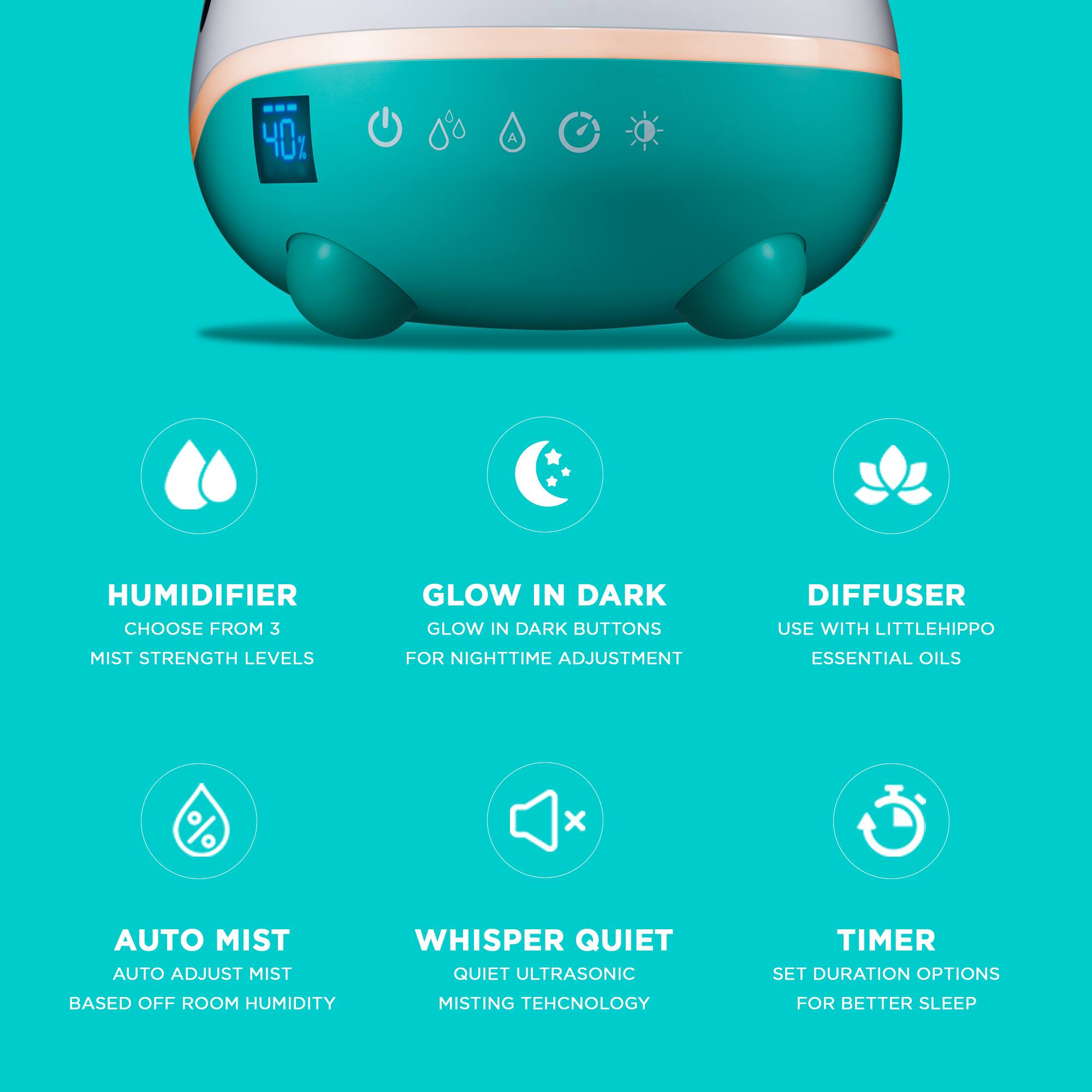 LittleHippo LittleHippo WISPI .5 Gal Ultrasonic Cool Mist Humidifier