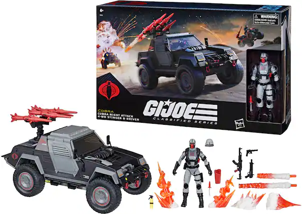 I WARNING: Corm nothits - and a krS nomon - me - 4-WD OBRA COBRA STINGER NIGHT ATTACK da DRIVER GIJOE= CLASSIFIED BERICS Mg