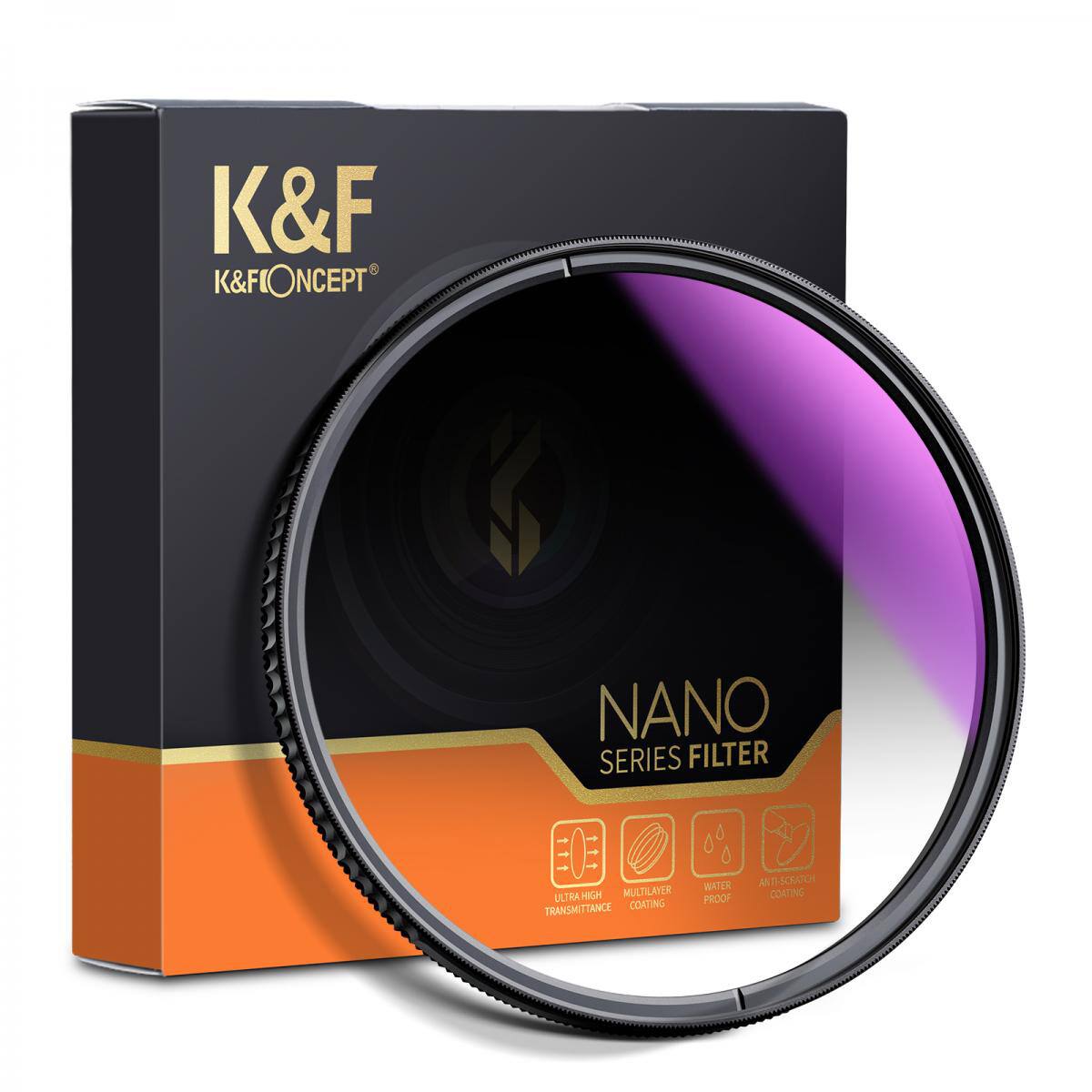 K&F K&FIONCEPT  
NANO SERIES FILTER  
ULTRA HIGH MULTILAYER TRANSMITTANCE COATING  
WATER PROOF  
ANTI-SCRATCH COATING