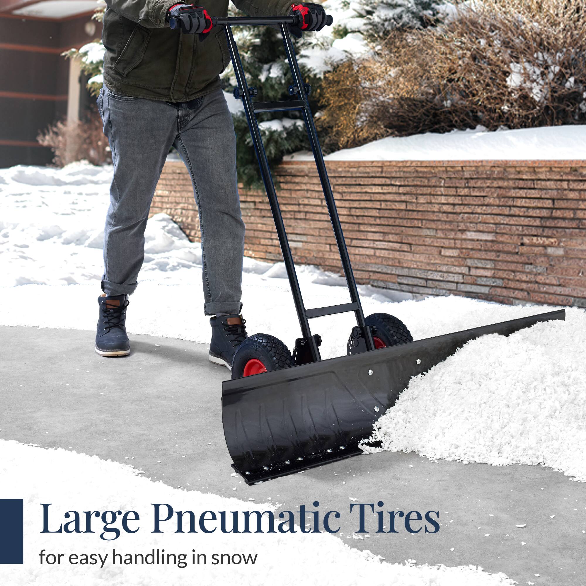 Large Pneumatic Tires  
for easy handling in snow