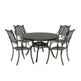 Mondawe - 5-Piece Cast Aluminum Dining Set with Round Table and 4 Checkered Weave Chairs - Bronze