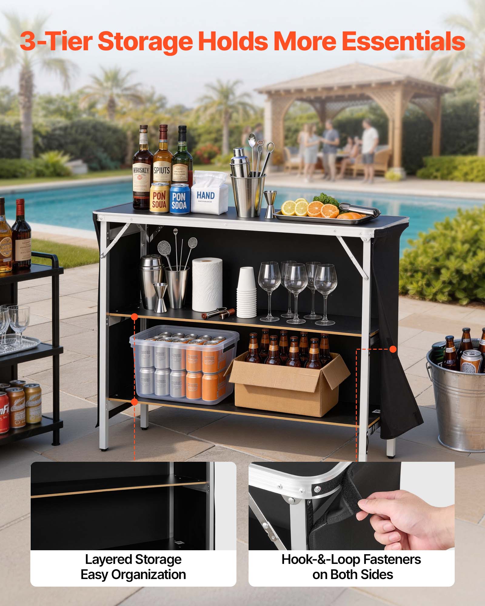 3-Tier Storage Holds More Essentials

Layered Storage Easy Organization

Hook-&-Loop Fasteners on Both Sides