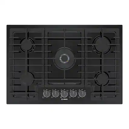 Front. Bosch - 800 Series 30" Built-In Gas Cooktop with 4 burners with FlameSelect - Black Stainless Steel.