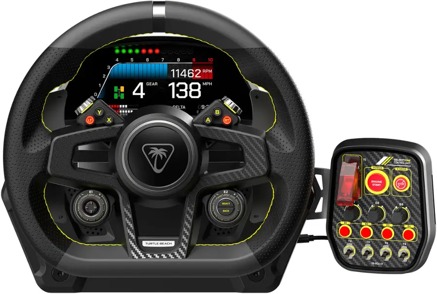 Left. Turtle Beach - Turtle Beach VelocityOne Race Wheel & Pedal System for Xbox Series X|S, Windows PCs – Force Feedback, & Three Pedals - Black.