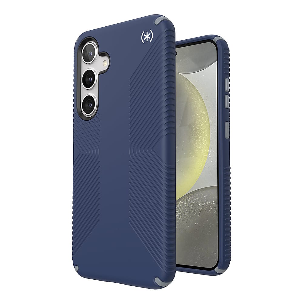 Angle. Speck - Presidio2 Grip Case for Samsung Galaxy S24+ - Coastal Blue.