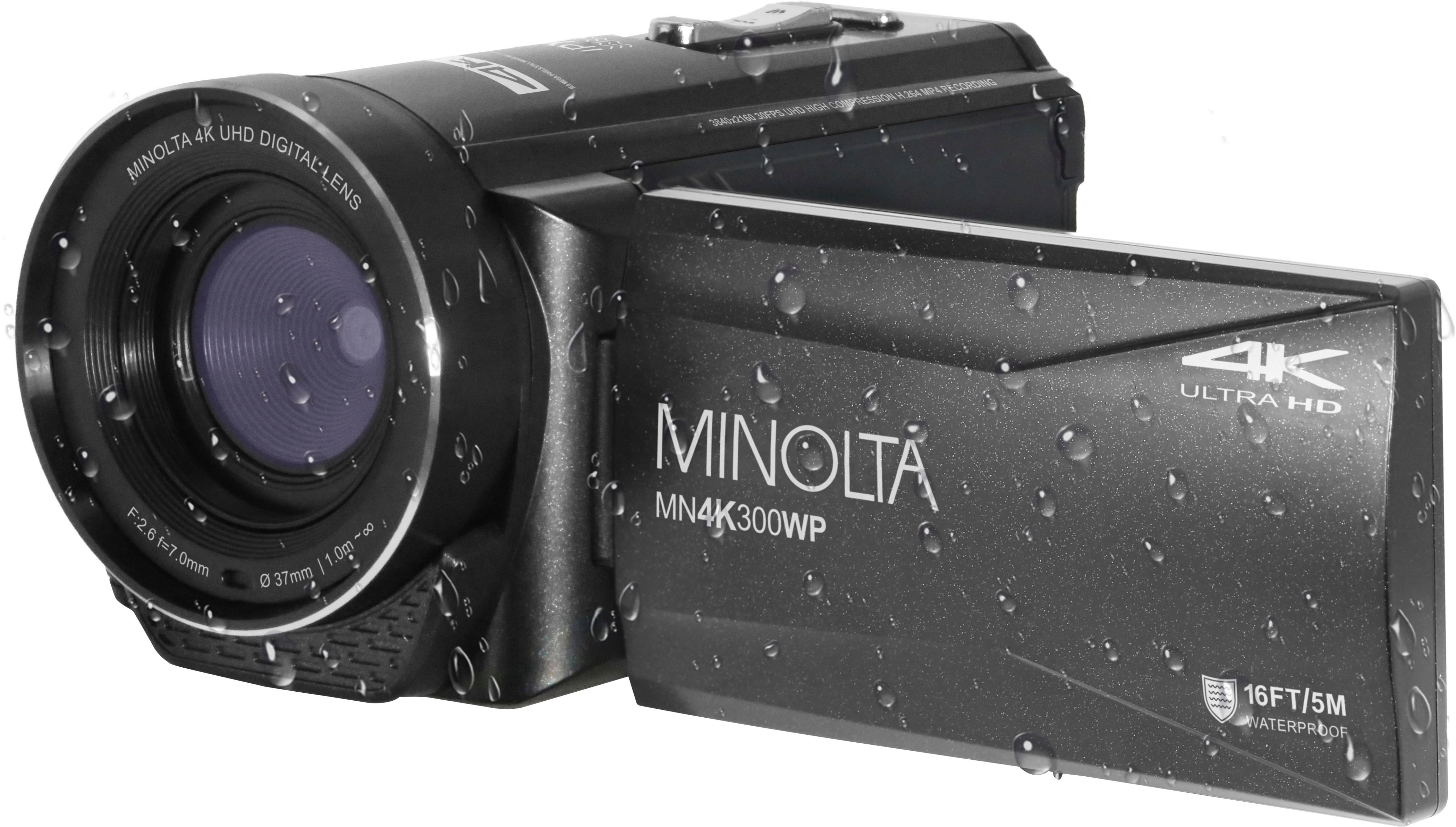 Angle View: Minolta - MN4K300WP 4K Video 56-Megapixel Waterproof Camcorder - Black