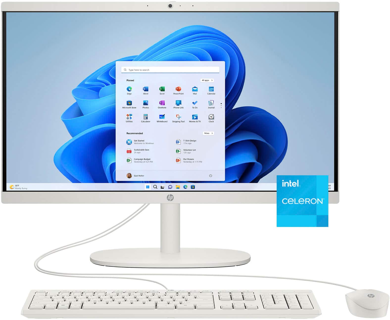 Angle. HP - 21.5" Full HD All-in-One - Intel Celeron - 4GB Memory - 128GB SSD - Cashmere White.