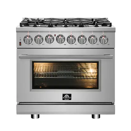 Front. Forno Appliances - Massimo 5.36 Cu. Ft. Freestanding Dual Fuel Range - Stainless steel.
