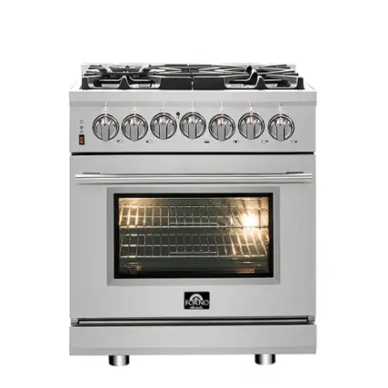 Front. Forno Appliances - 30 in. Wide 5 Burner Massimo 4.32 Cu. Ft. Freestanding Dual Fuel Range - Stainless steel.