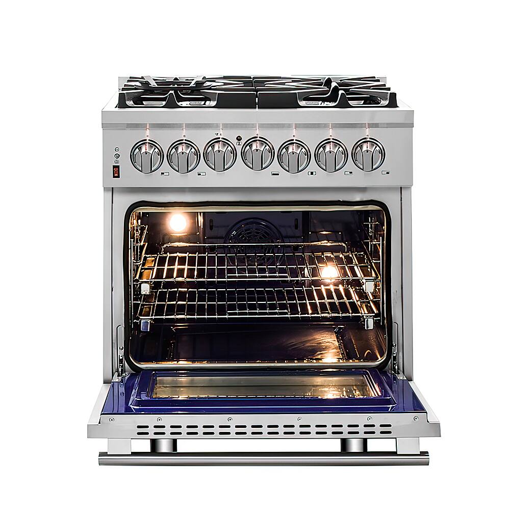 Left. Forno Appliances - Massimo 4.32 Cu. Ft. Freestanding Dual Fuel Range - Stainless steel.
