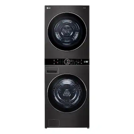 Front. LG - 5.0 Cu. Ft. HE Smart Front Load Washer and 7.8 Cu. Ft. Electric Dryer WashTower with Steam and Ventless Heat Pump Tech - Black Steel.