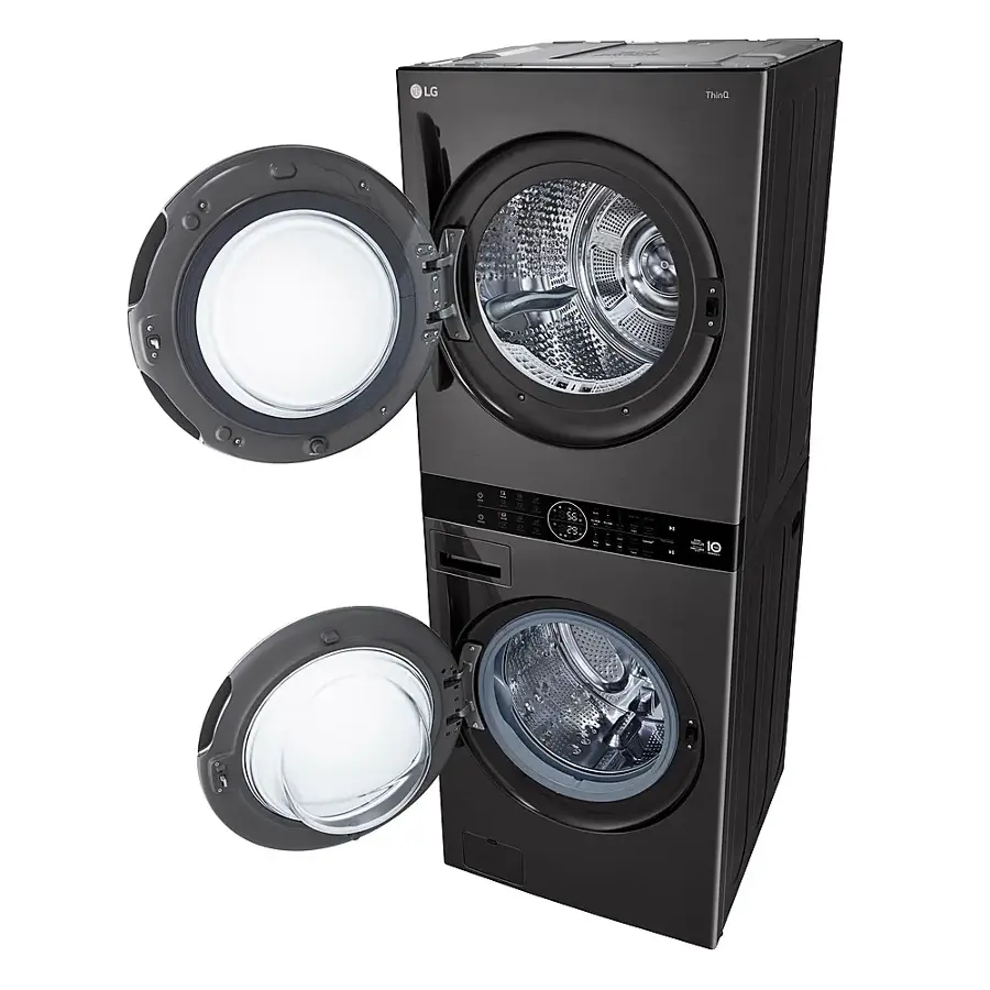 Alt View 15. LG - 5.0 Cu. Ft. HE Smart Front Load Washer and 7.8 Cu. Ft. Electric Dryer WashTower with Steam and Ventless Heat Pump Tech - Black Steel.