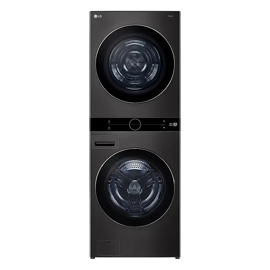 Alt View 2. LG - 5.0 Cu. Ft. HE Smart Front Load Washer and 7.8 Cu. Ft. Electric Dryer WashTower with Steam and Ventless Heat Pump Tech - Black Steel.
