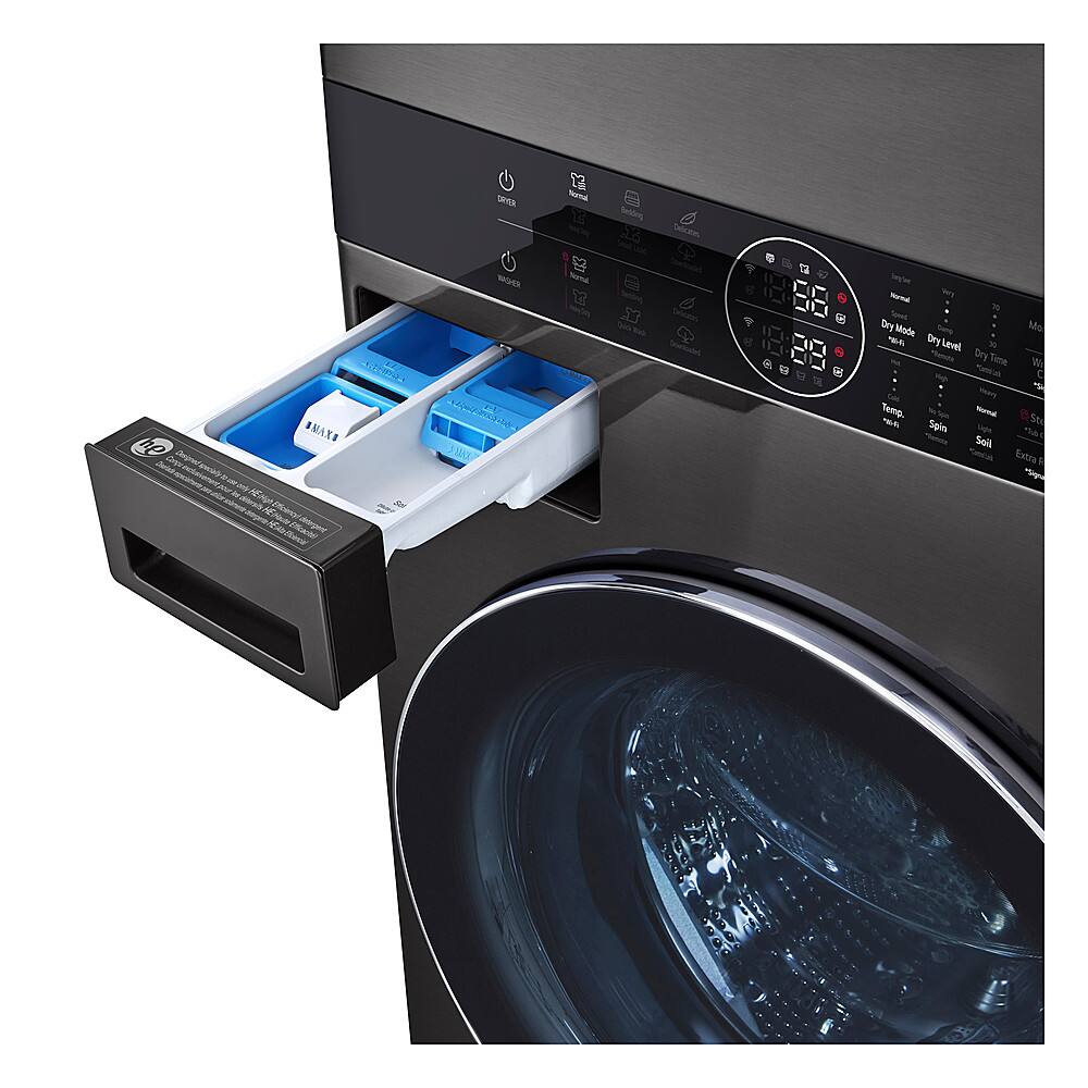 Alt View 21. LG - 5.0 Cu. Ft. HE Smart Front Load Washer and 7.8 Cu. Ft. Electric Dryer WashTower with Steam and Ventless Heat Pump Tech - Black Steel.