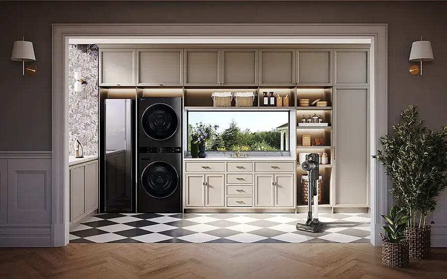 Alt View 26. LG - 5.0 Cu. Ft. HE Smart Front Load Washer and 7.8 Cu. Ft. Electric Dryer WashTower with Steam and Ventless Heat Pump Tech - Black Steel.