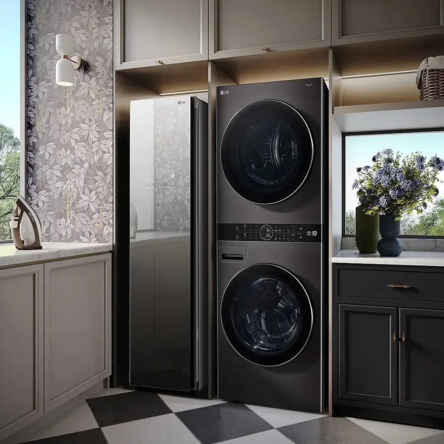 Alt View 27. LG - 5.0 Cu. Ft. HE Smart Front Load Washer and 7.8 Cu. Ft. Electric Dryer WashTower with Steam and Ventless Heat Pump Tech - Black Steel.