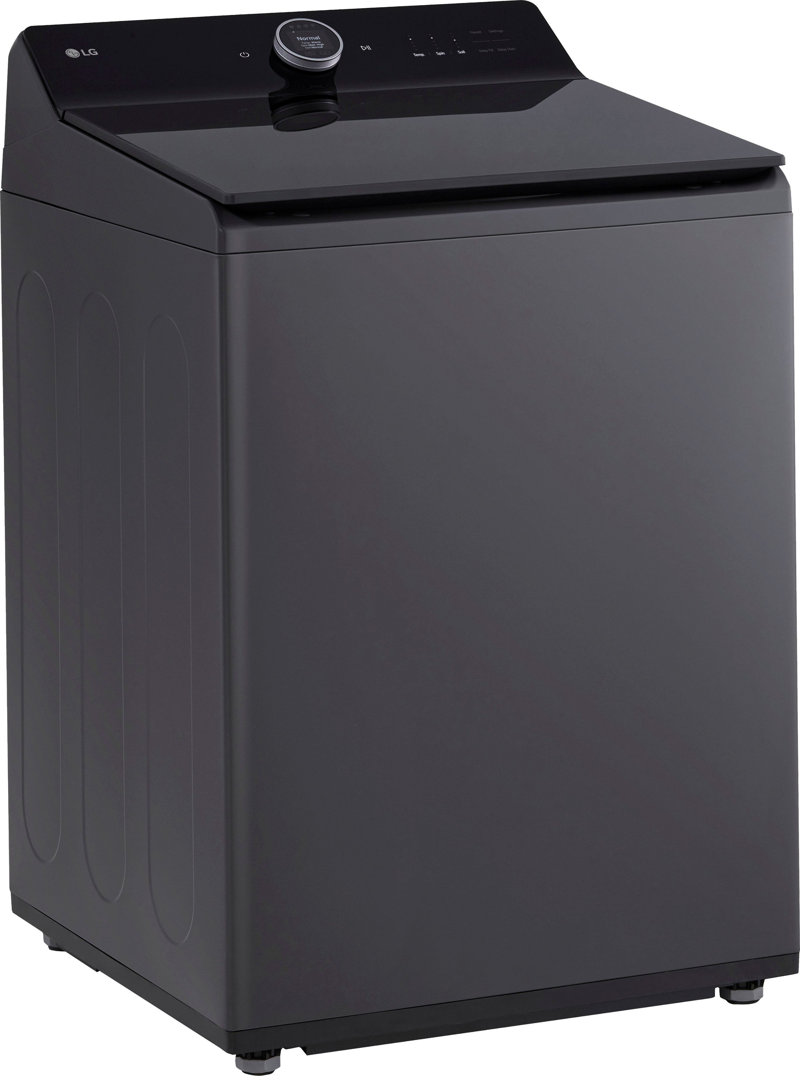 Angle View: LG - 5.5 Cu. Ft. High Efficiency Smart Top Load Washer with EasyUnload - Matte Black