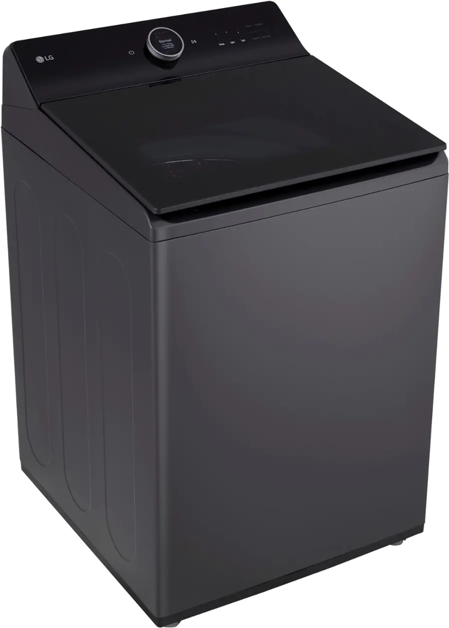 The text on the image reads: "LG ThinQ Washer & Dryer finished. - - - - NT - 4:10 - ThinQ Smart Technology R THINQ HELPS MAKE LIFE HAPPEN Control your washer remotely and get real-time diagnostics and alerts with ThinQ technology."