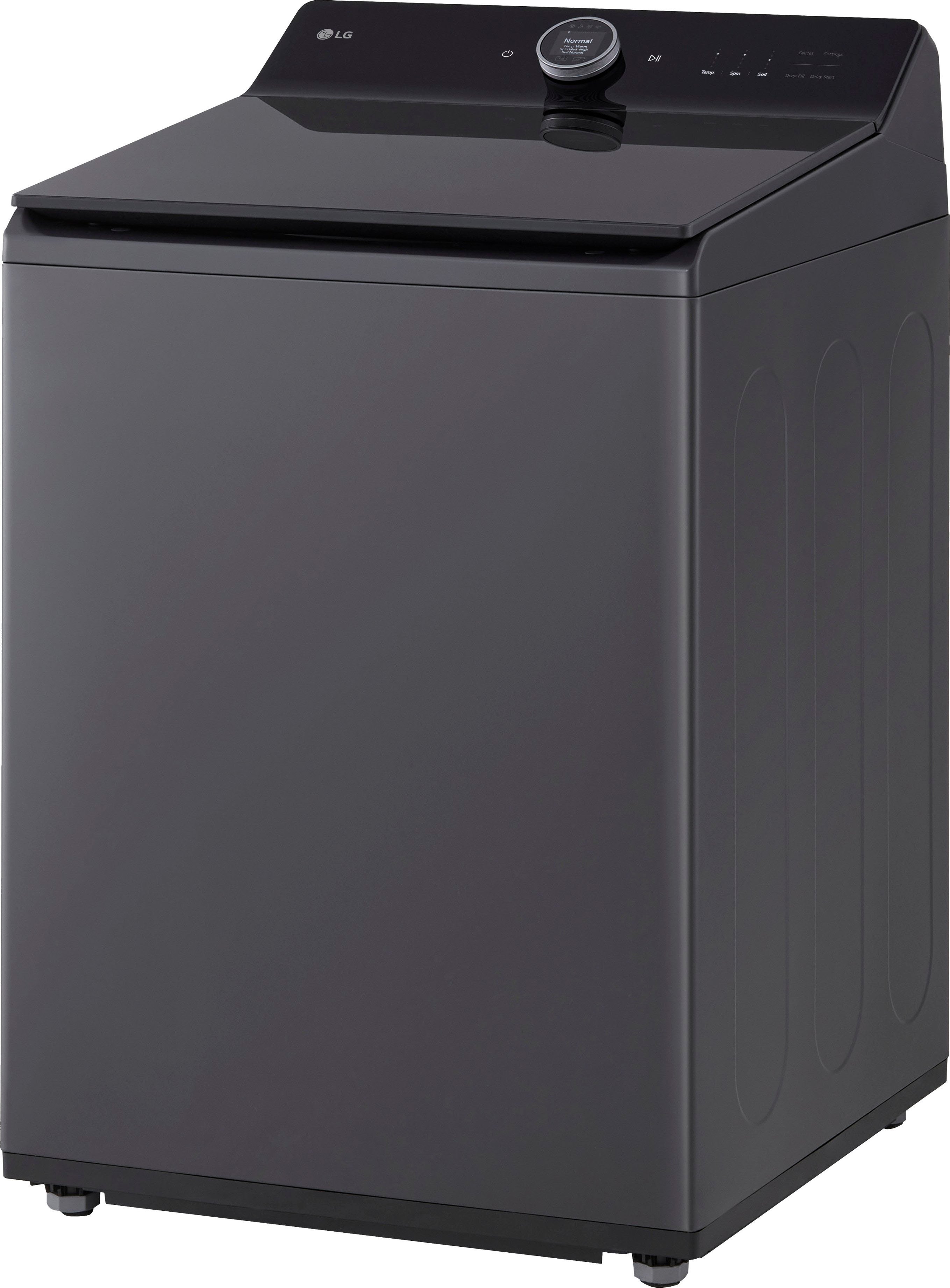 Left View: LG - 5.5 Cu. Ft. High Efficiency Smart Top Load Washer with EasyUnload - Matte Black