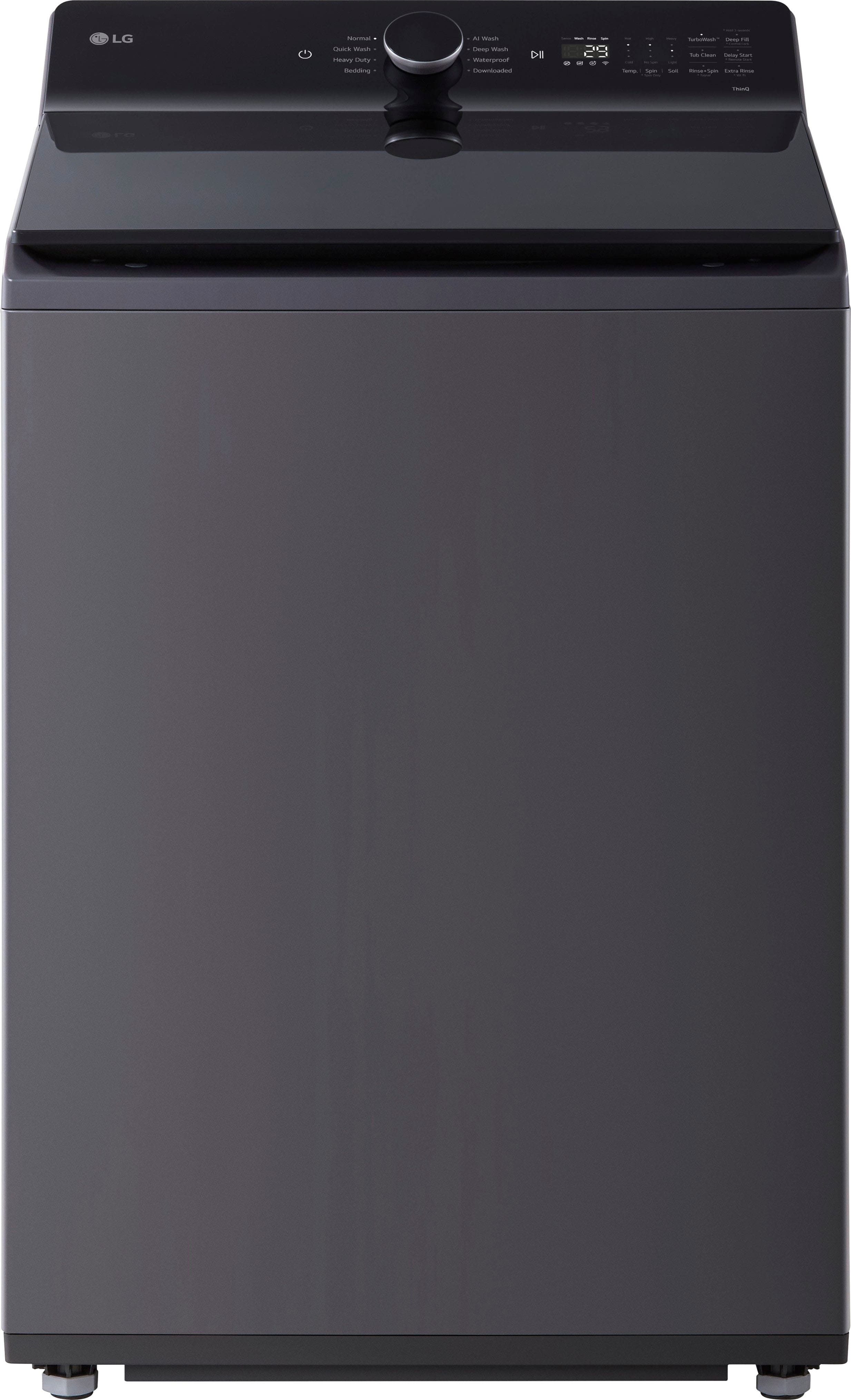 Front. LG - 5.5 Cu. Ft. High Efficiency Smart Top Load Washer with EasyUnload - Matte Black.
