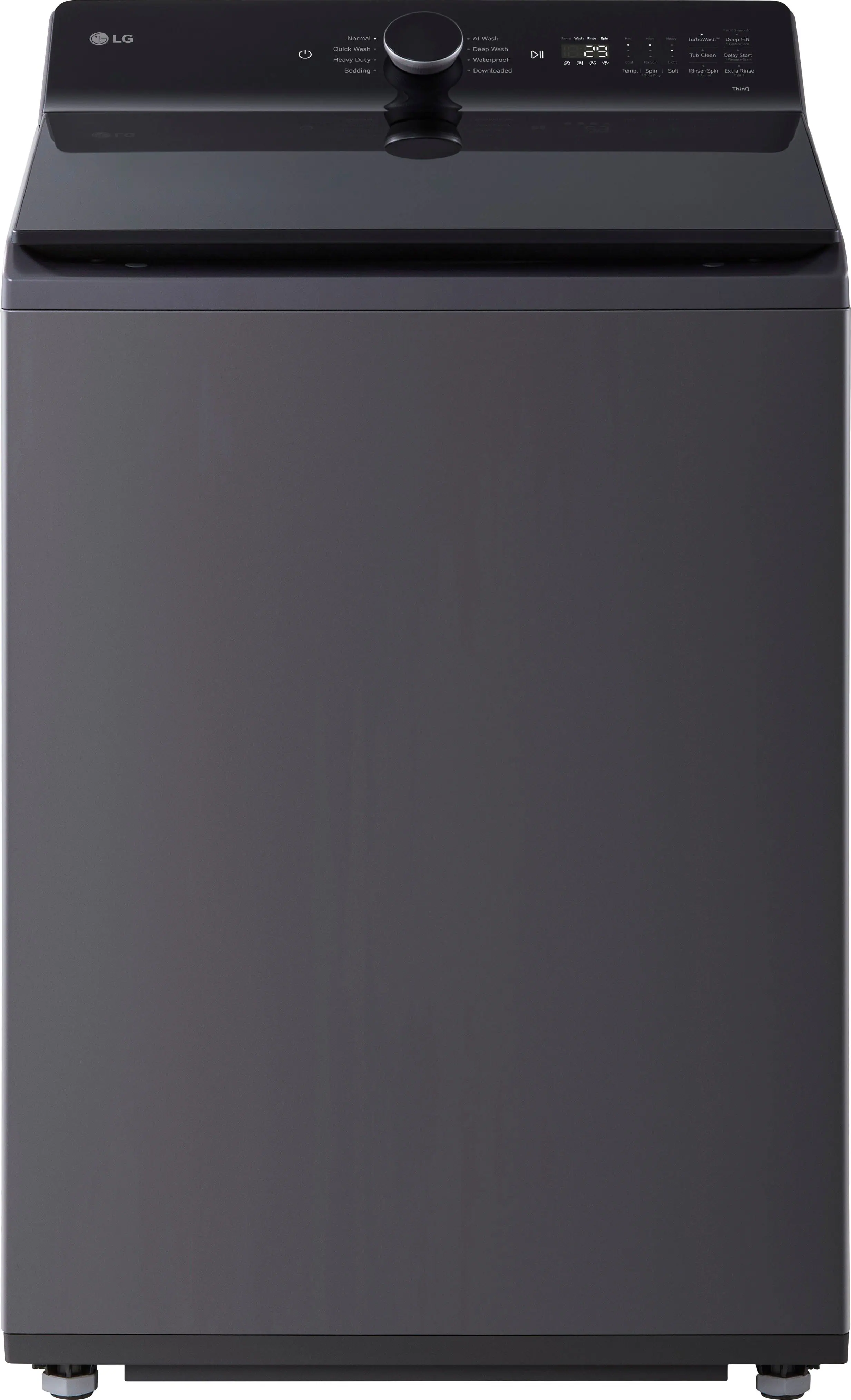 Front. LG - 5.5 Cu. Ft. High Efficiency Smart Top Load Washer with EasyUnload - Matte Black.