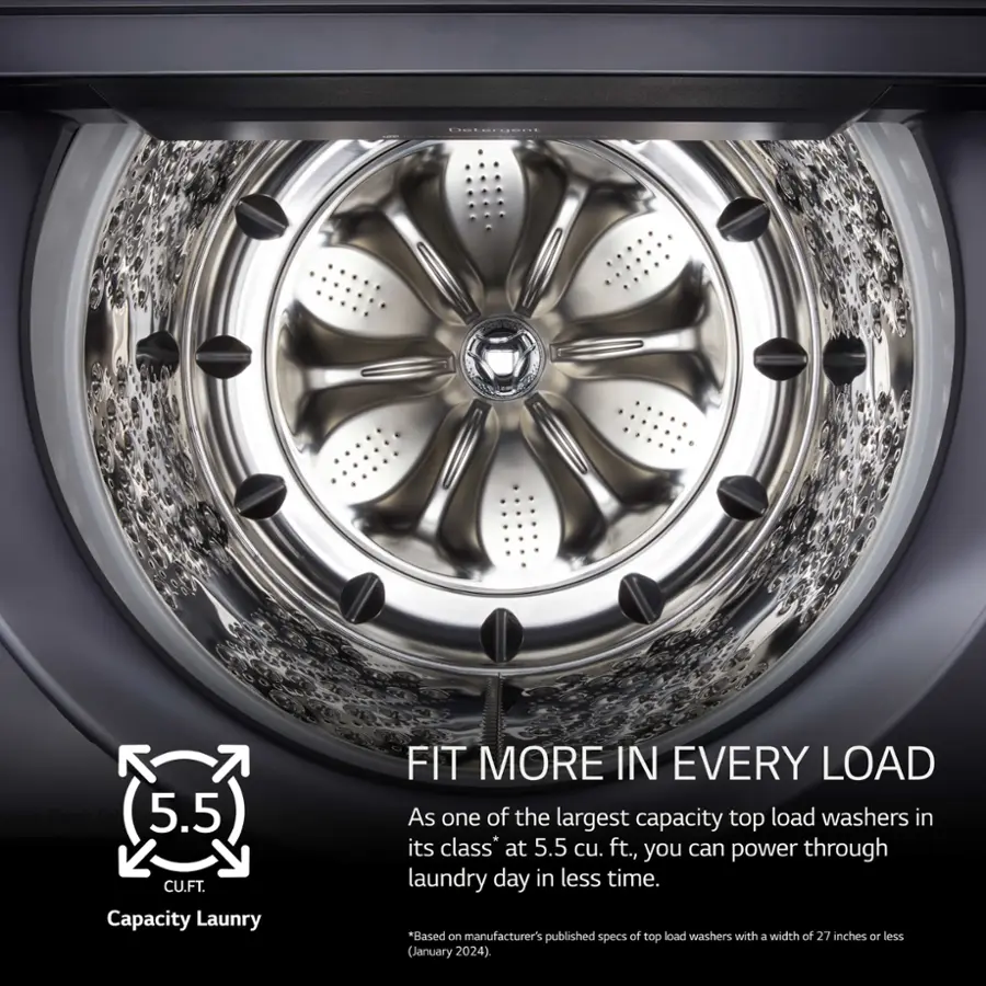 Alt View 28. LG - 5.5 Cu. Ft. High Efficiency Smart Top Load Washer with EasyUnload - Matte Black.