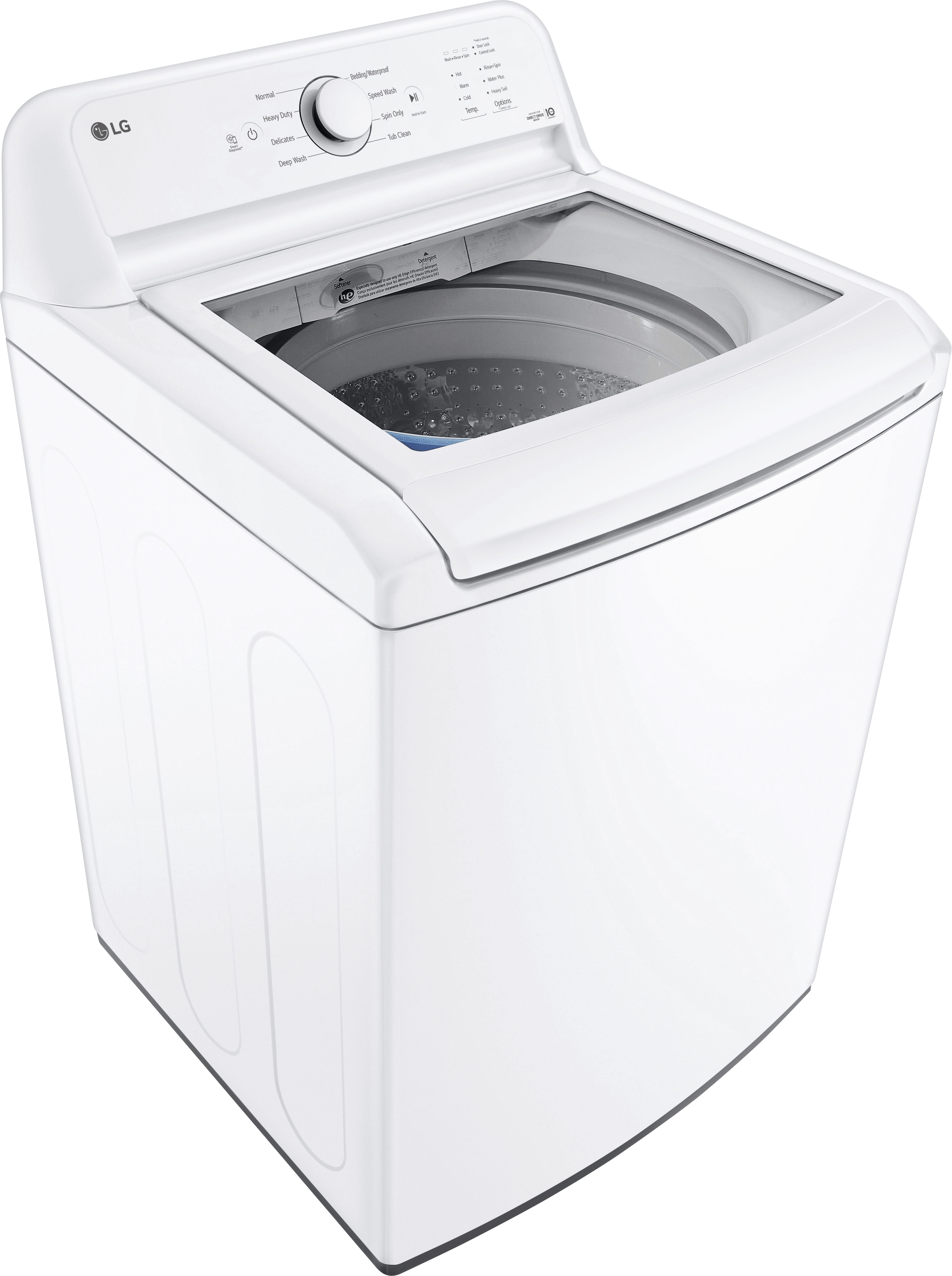 Angle View: LG - 4.3 Cu. Ft. High-Efficiency Top Load Washer with SlamProof Glass Lid - White