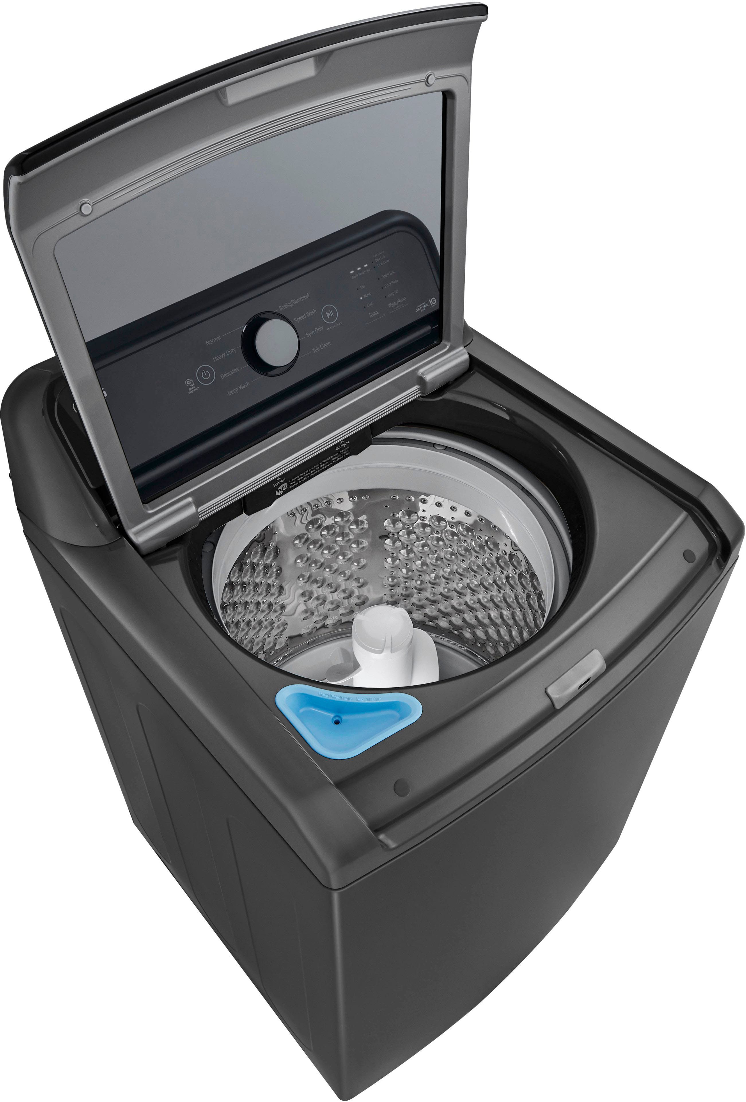 The image features a washing machine with its door open, revealing the interior. The machine is made by the company Jetlg.