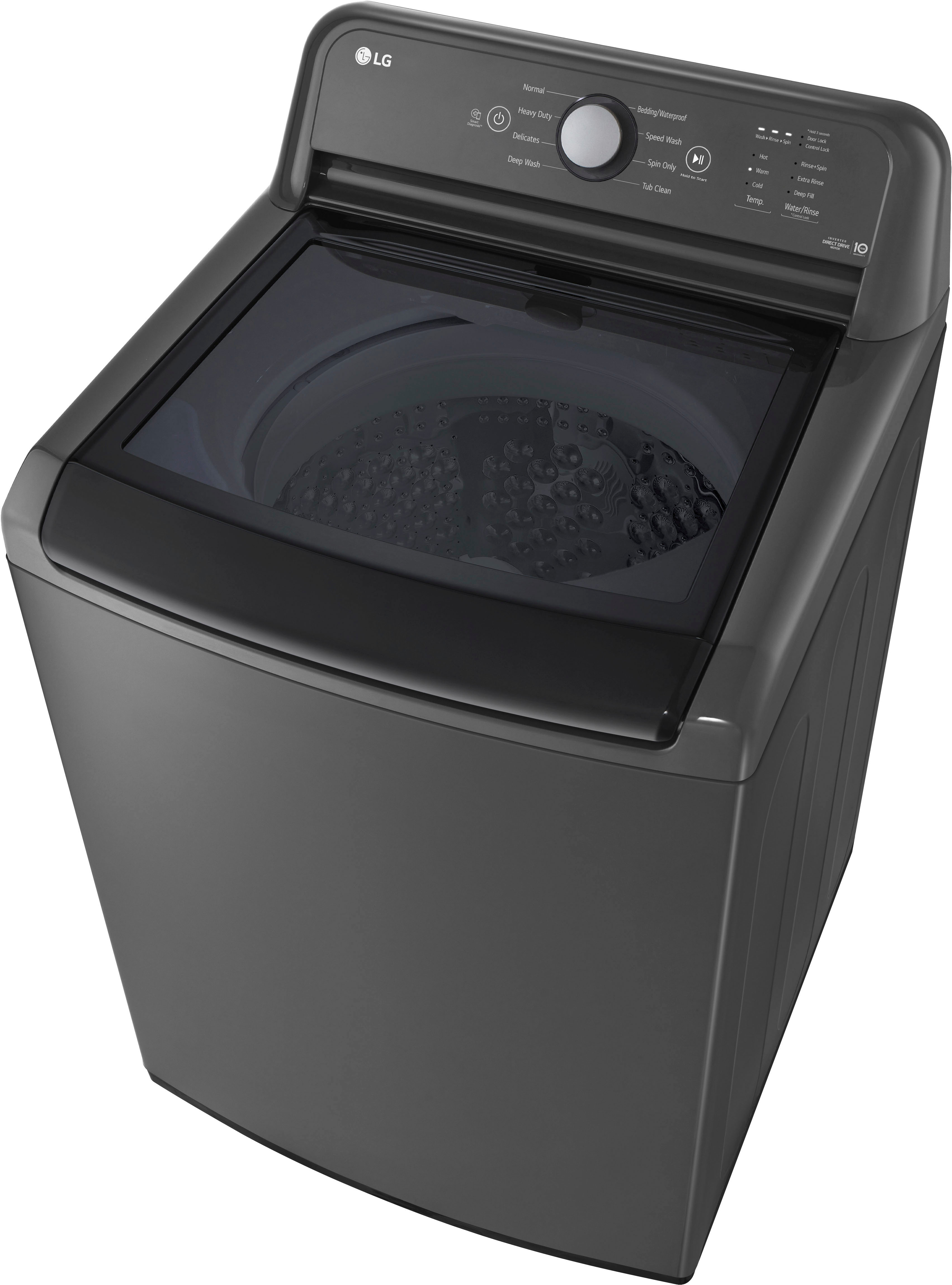 Left. LG - 4.1 Cu. Ft. High-Efficiency Top Load Washer with TurboDrum Technology - Monochrome Grey.