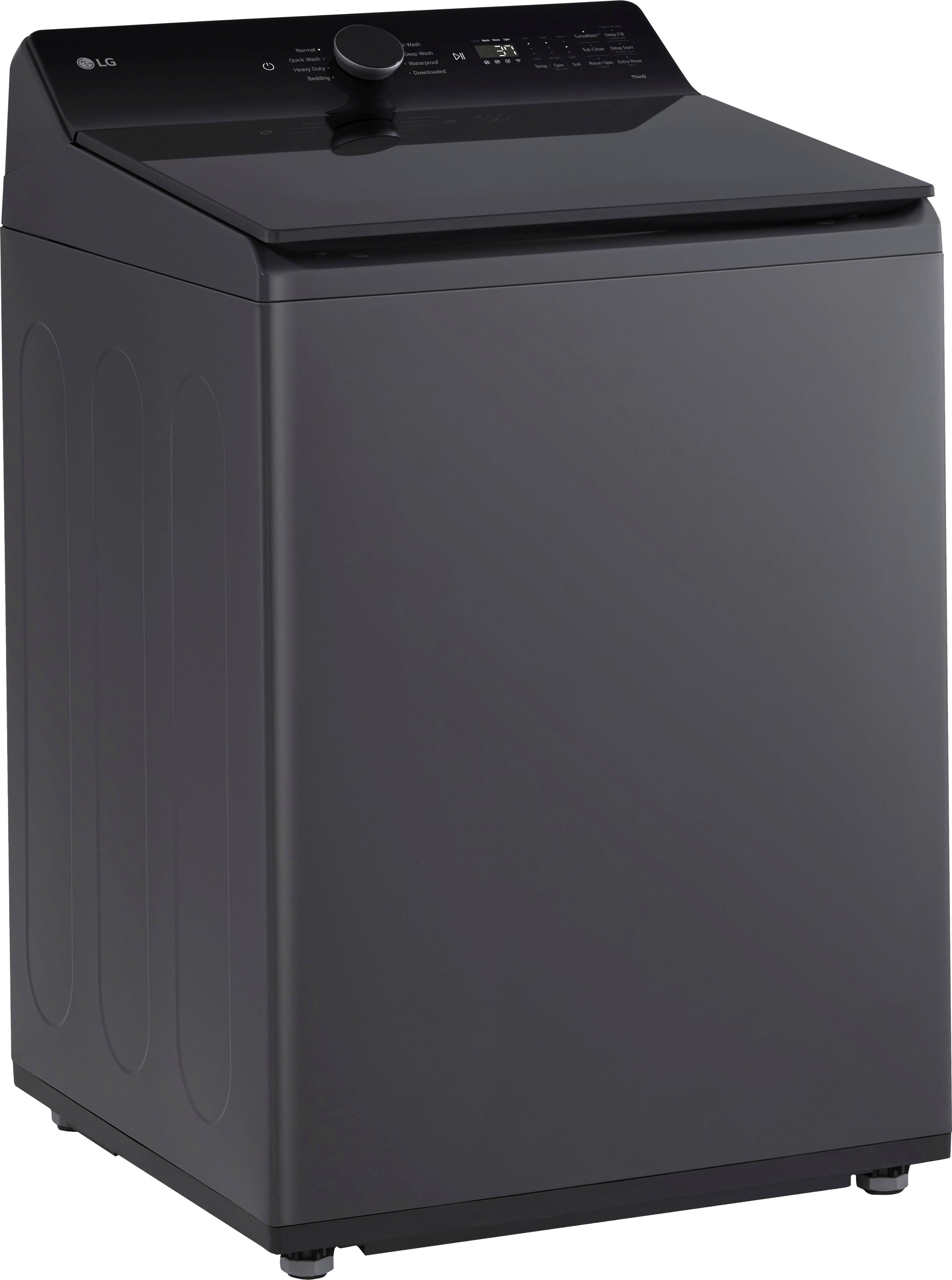 Left. LG - 5.3 Cu. Ft. High Efficiency Smart Top Load Washer with TurboWash3D Technology - Matte Black.