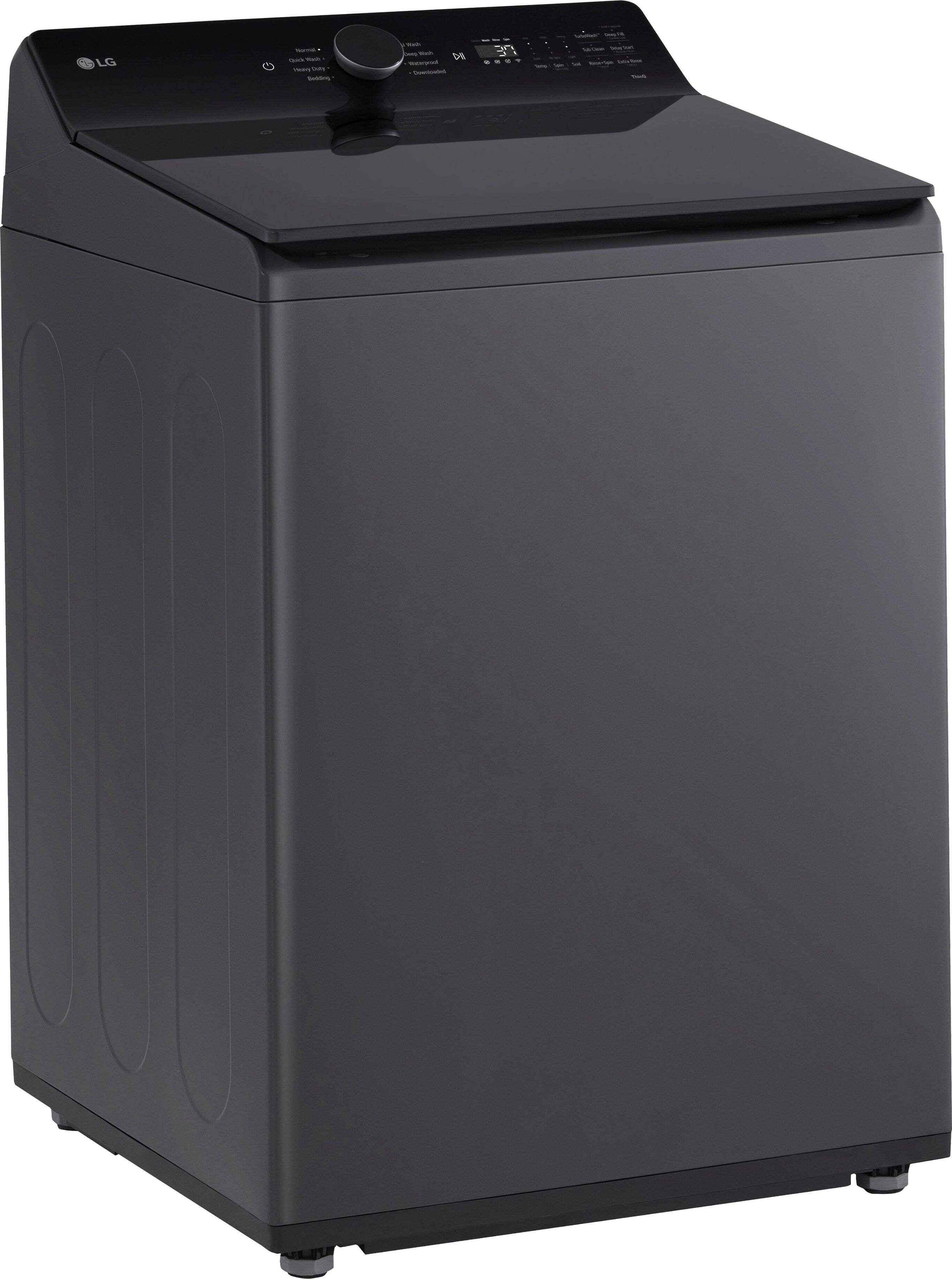 Left. LG - 5.3 Cu. Ft. High Efficiency Smart Top Load Washer with TurboWash3D Technology - Matte Black.