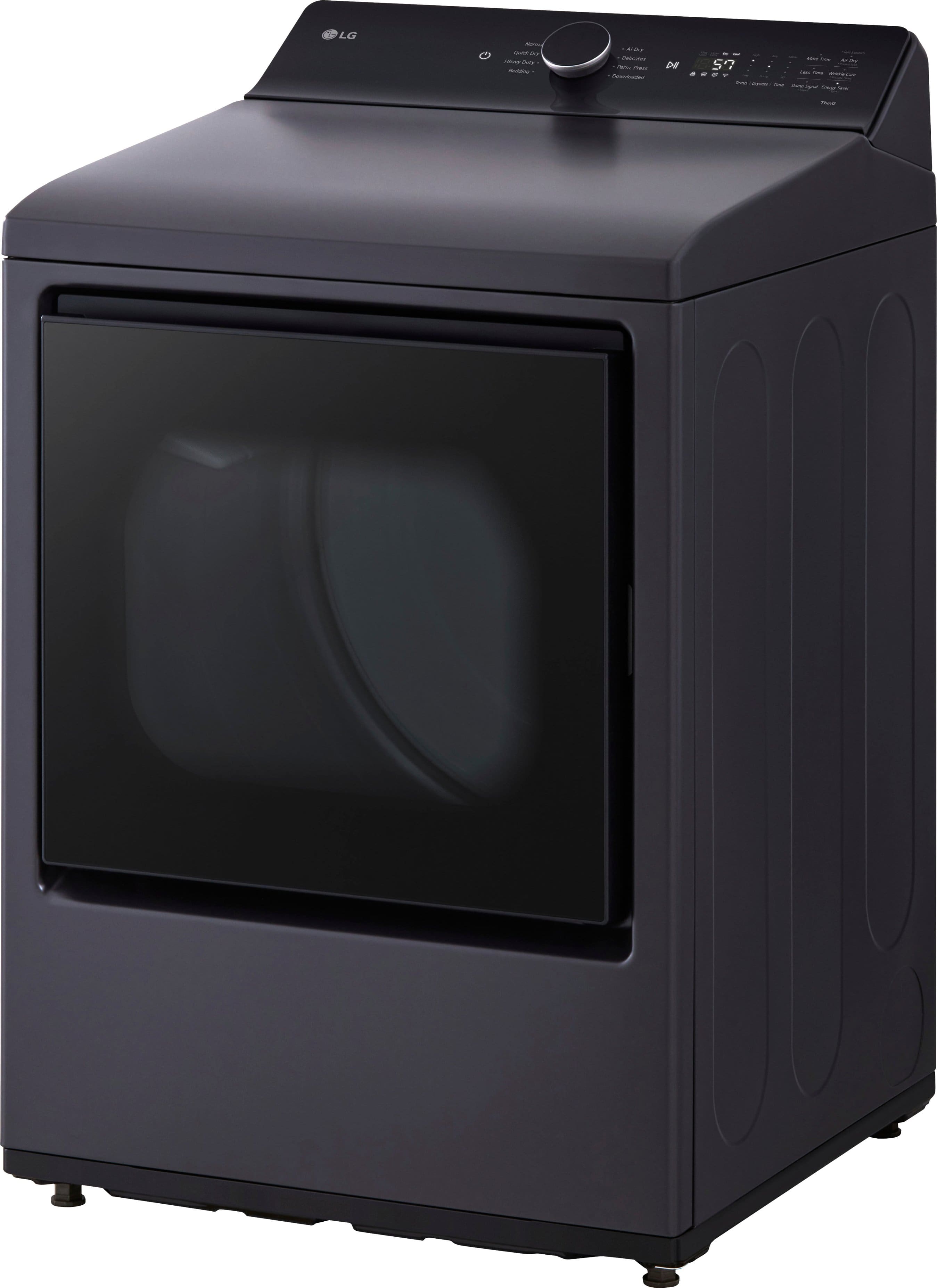 Left. LG - 7.3 Cu. Ft. Smart Electric Dryer with EasyLoad Door - Matte Black.