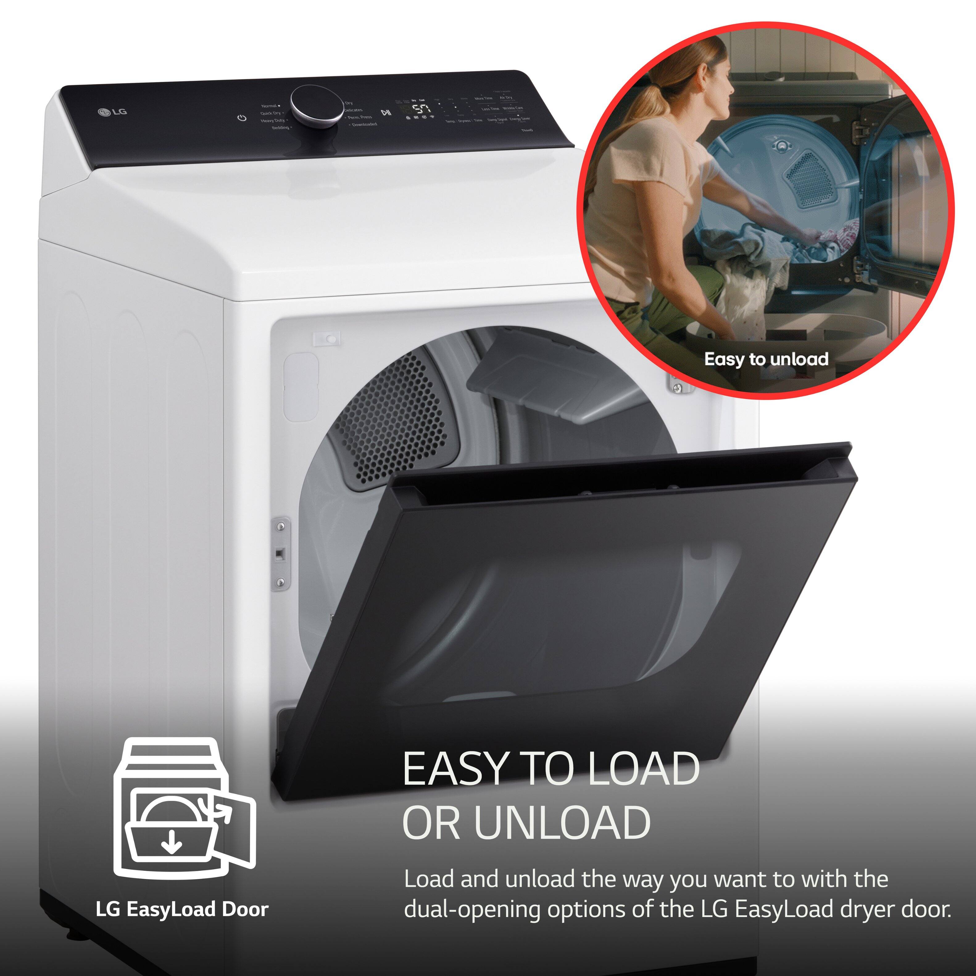 C LG | I - I - - - N Sn I - Easy to unload EASY TO LOAD OR UNLOAD LG EasyLoad Door Load and unload the way you want to with the dual-opening options of the LG EasyLoad dryer door.