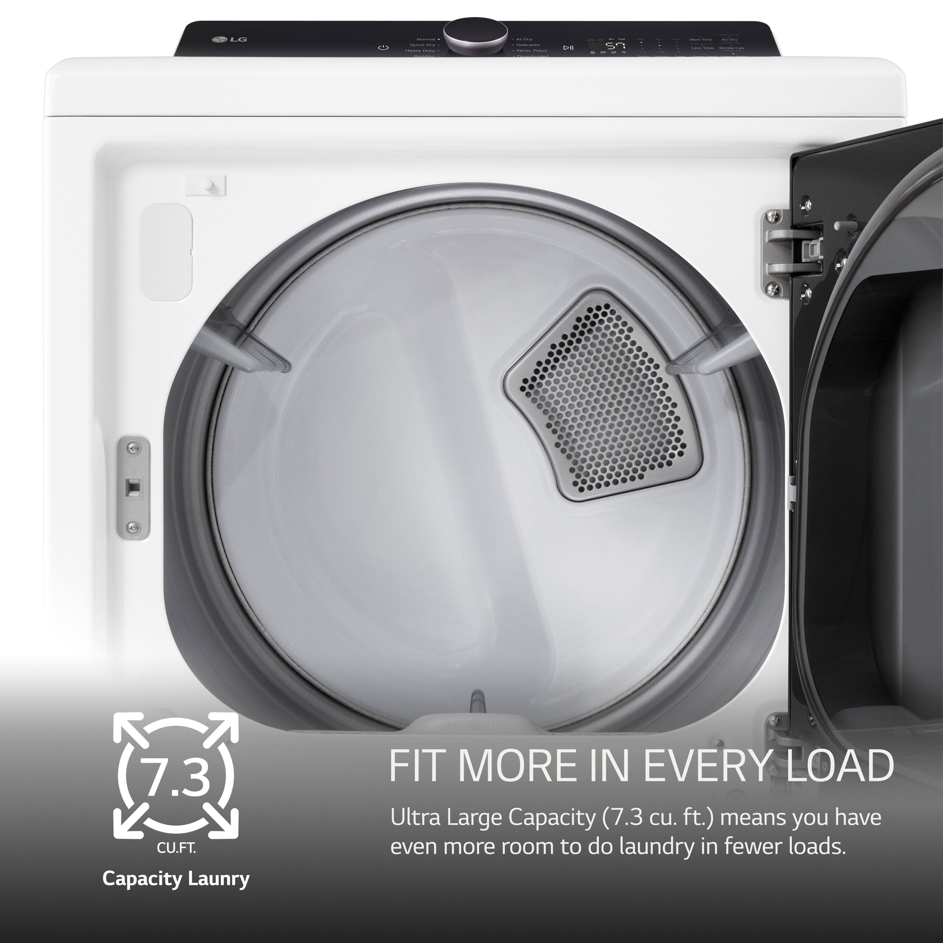 Ultra Large Capacity (7.3 cu. ft.) means you have even more room to do laundry in fewer loads.