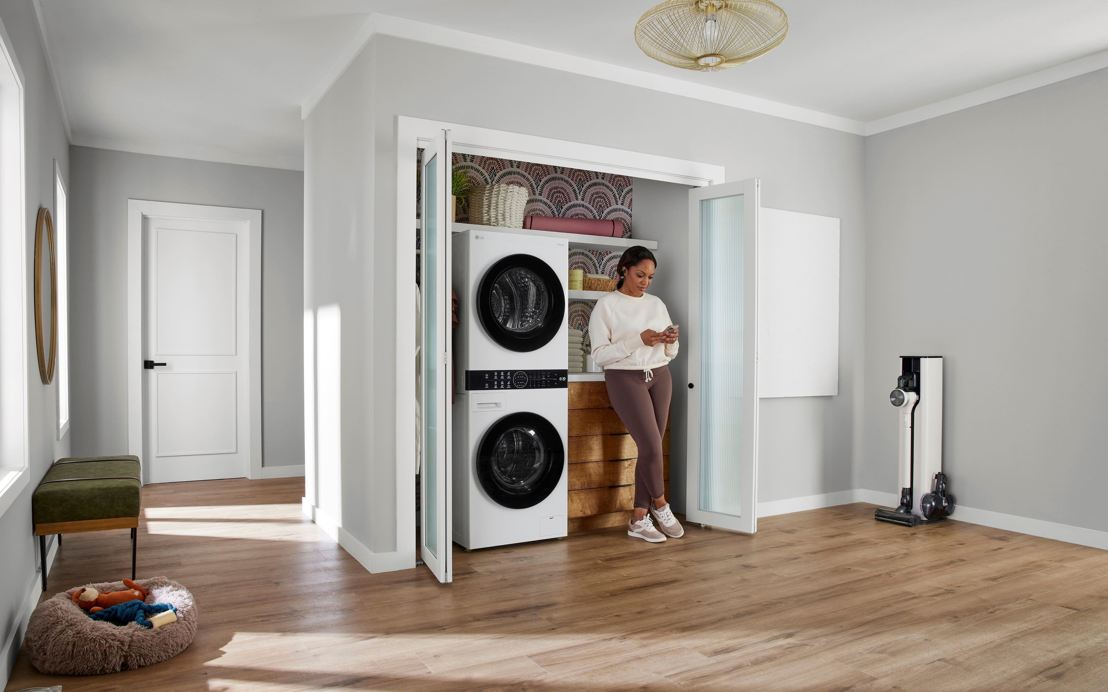 Alt View 28. LG - 2.4 Cu. Ft. HE Smart Front Load Washer and 4.2 Cu. Ft. Electric Dryer WashTower wSteam and Ventless Heat Pump Technology - White.