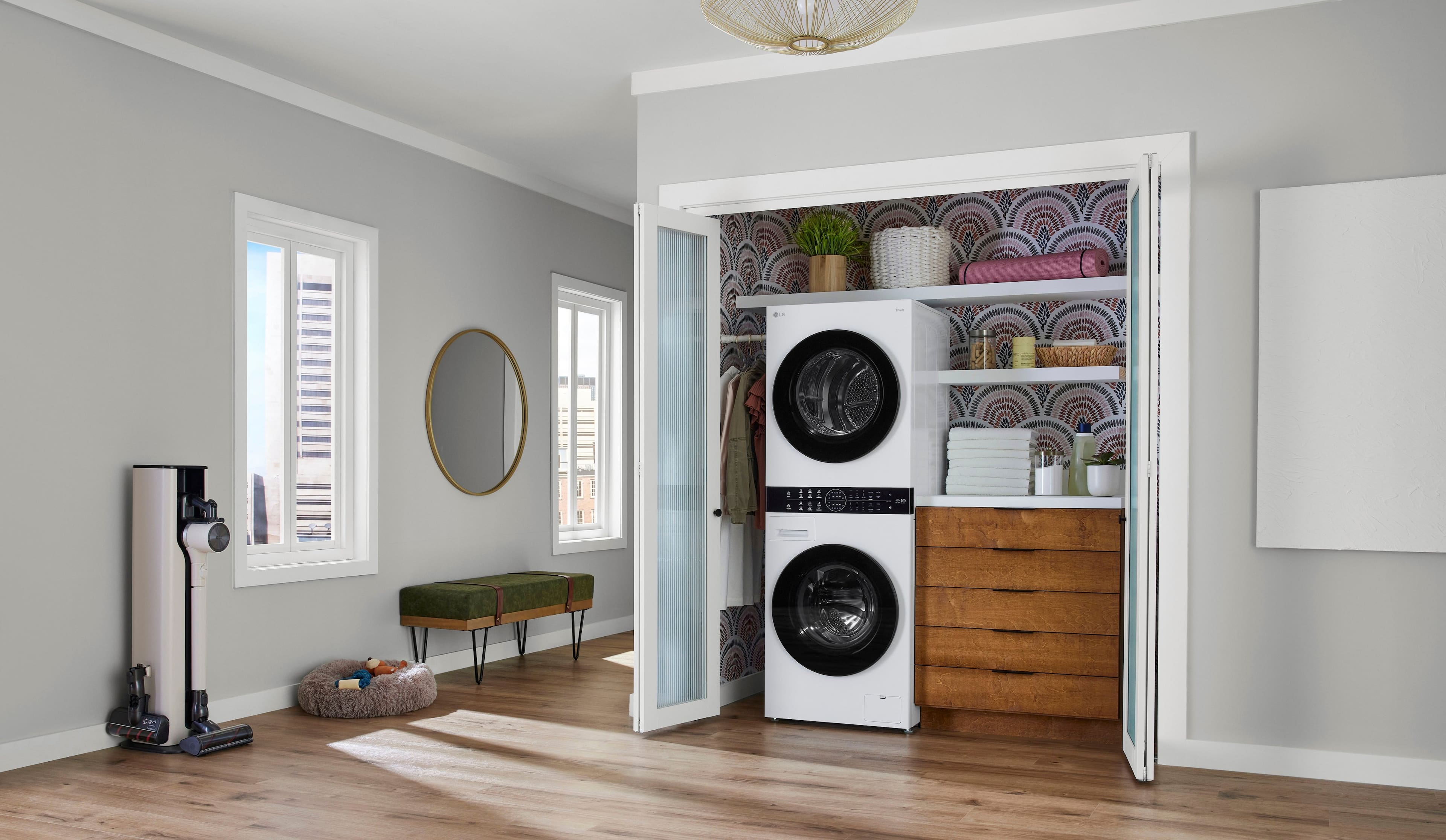 Alt View 31. LG - 2.4 Cu. Ft. HE Smart Front Load Washer and 4.2 Cu. Ft. Electric Dryer WashTower wSteam and Ventless Heat Pump Technology - White.