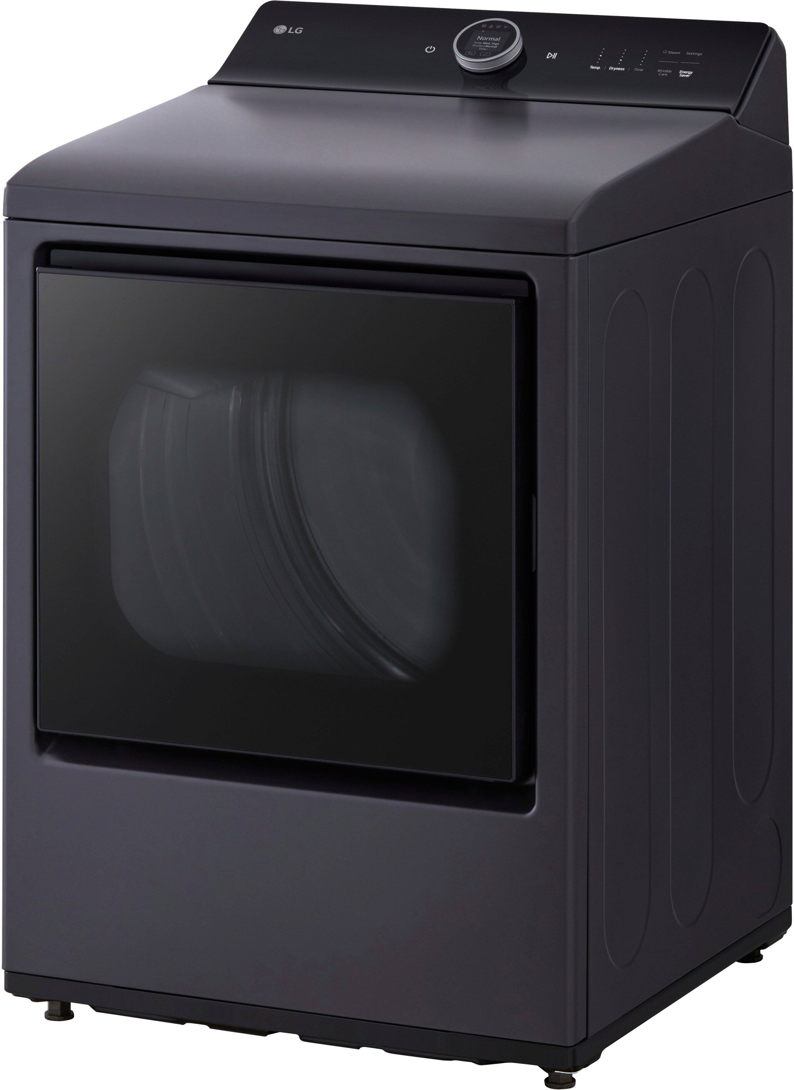 Left. LG - 7.3 Cu. Ft. Smart Gas Dryer with Steam and EasyLoad Door - Matte Black.