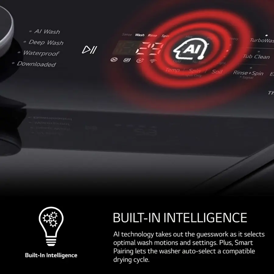 Built-In Intelligence: AI Wash Technology takes out the guesswork as it selects optimal wash motions and settings. Plus, Smart Pairing lets the washer auto-select a compatible drying cycle.