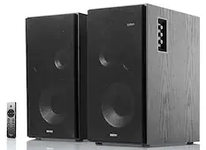 Edifier is the brand of the speakers in the image.